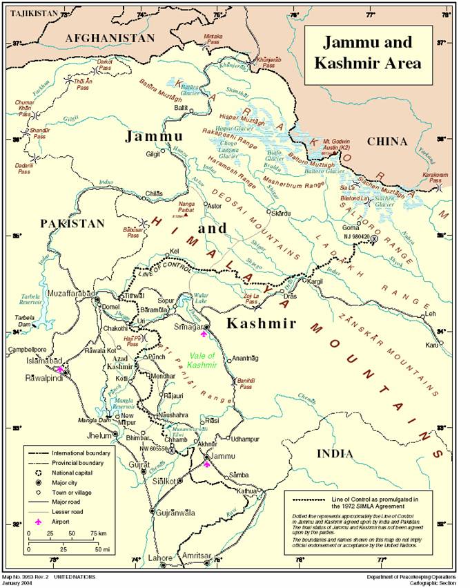 Map Of Kashmir. KASHMIR, NUCLEAR WEAPONS AND